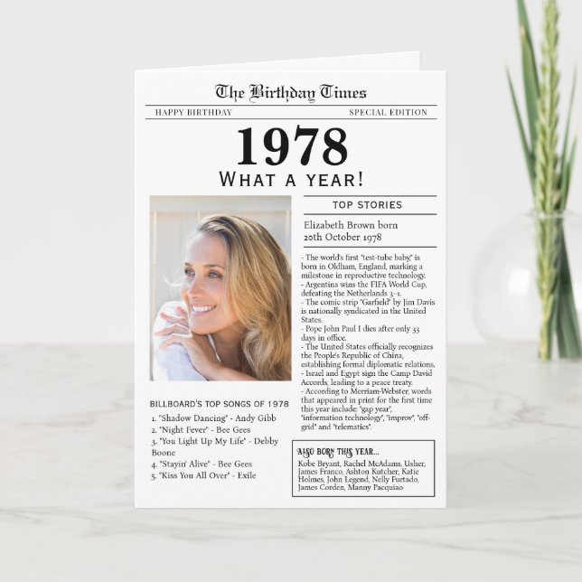 1978 Newspaper Birthday card (Front)