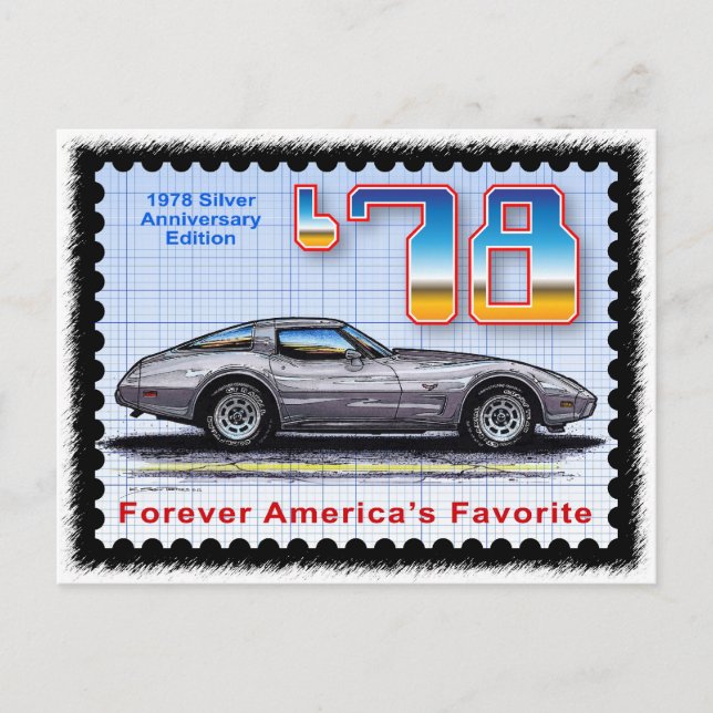 1978 Silver Anniversary Special Edition Corvette Postcard (Front)