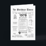 1978 The Year You Were Born Birthday Card<br><div class="desc">Take a trip back in time with our captivating 1978 birthday card! Bursting with historical moments and thrilling facts, it's custom-crafted for your special day. This birthday card is filled with insights and snapshots of life during that era. From noteable events like the disco fever, streaking craze, and the birth...</div>