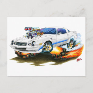 1979-81 Camaro Z28 White-Blue Car Postcard