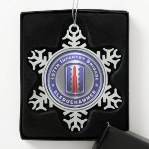 197th Infantry Brigade   Snowflake Pewter Christmas Ornament