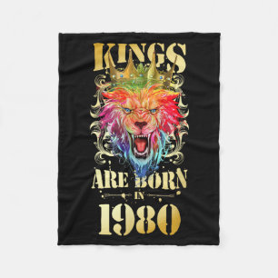1980 Born King Crown Lion Birthday Quote Fleece Blanket
