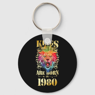 1980 Born King Crown Lion Birthday Quote Key Ring