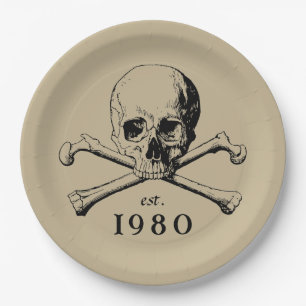 1980 Skull Gothic 43rd Birthday Party Halloween Paper Plate