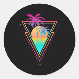 1980S 1990S Vaporwave Palm Trees Beach Surf Classic Round Sticker