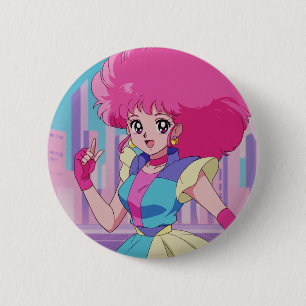 1980s anime-style characters 6 cm round badge