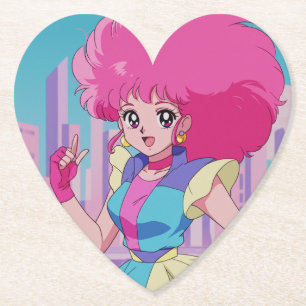 1980s anime-style characters paper coaster