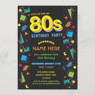 1980's Birthday Party Eighties 80's Invitations