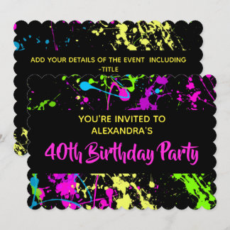 1980s Colourful Paint Splatter 40th Birthday Party Invitation