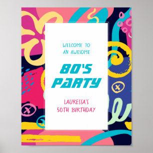 1980s Funky Bright Doodles Retro Birthday Party Poster