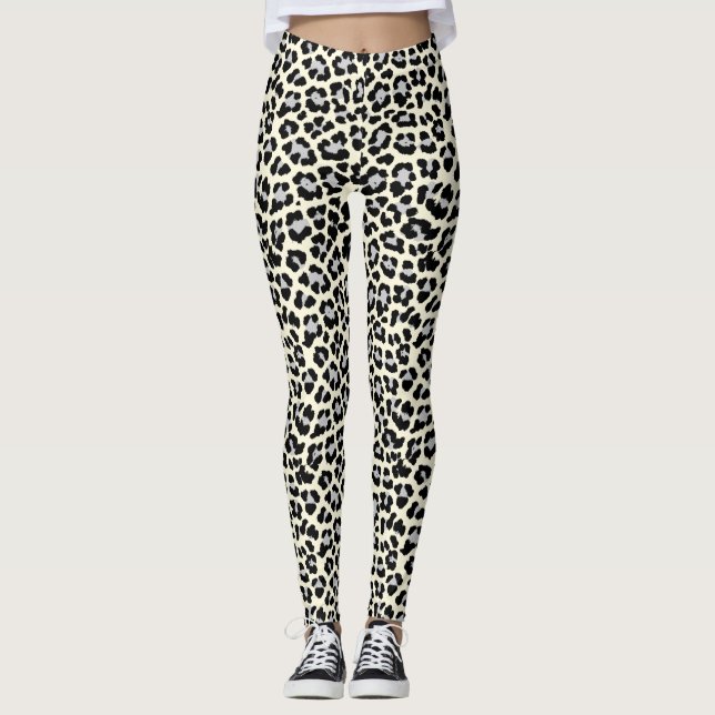 1980s Inspired Snow Leopard Print Punk Retro Leggings (Front)
