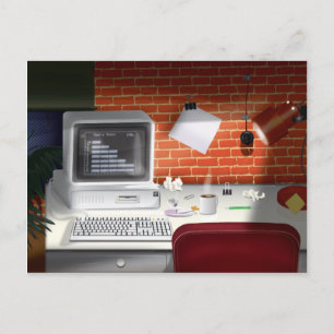 1980s Office with Retro Classic Computer Postcard