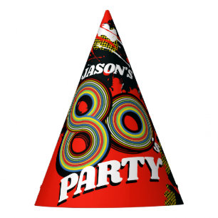 1980's party birthday graphic splat red name hat