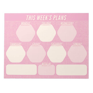 1980s Pink Hand Drawn Grid Planner Weekly Notepad