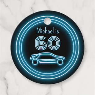 1980s Racing Car Black & Cyan Any Age Man's Party Favour Tags
