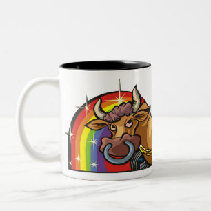 1980s Rainbow with Taurus Bull Two-Tone Coffee Mug
