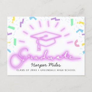1980s retro pink neon graduation hat postcard