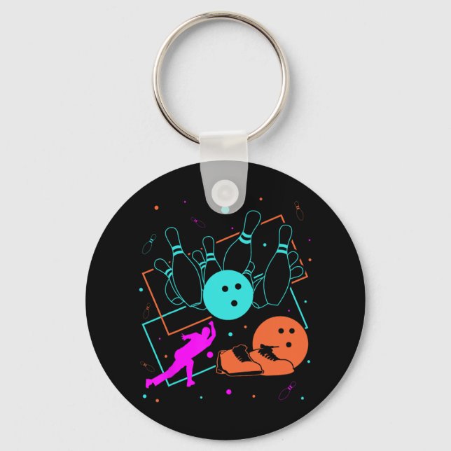 1980s Retro Style Bowler Team 80's Bowling  Key Ring (Front)
