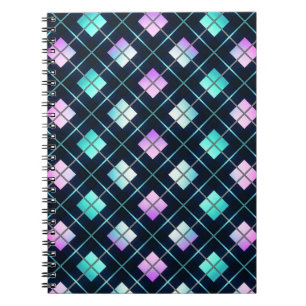 1980s Retro Style Sci-Fi Black, Blue & Pink Argyle Notebook