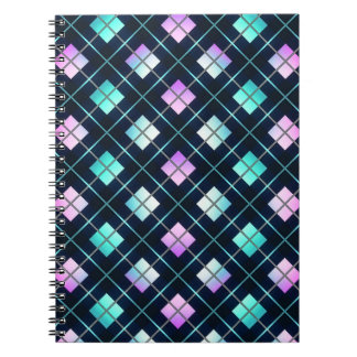 1980s Retro Style Sci-Fi Black, Blue & Pink Argyle Notebook