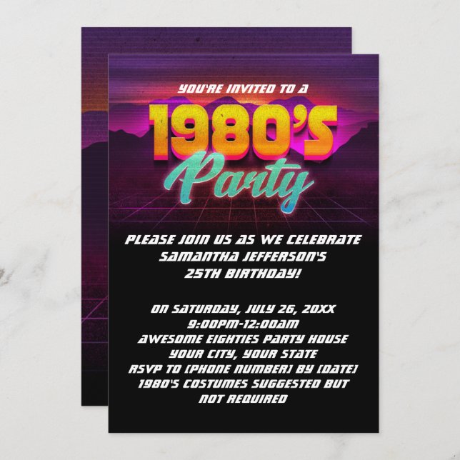 1980s Retro Sunset 80s Birthday Party Invitation (Front/Back)