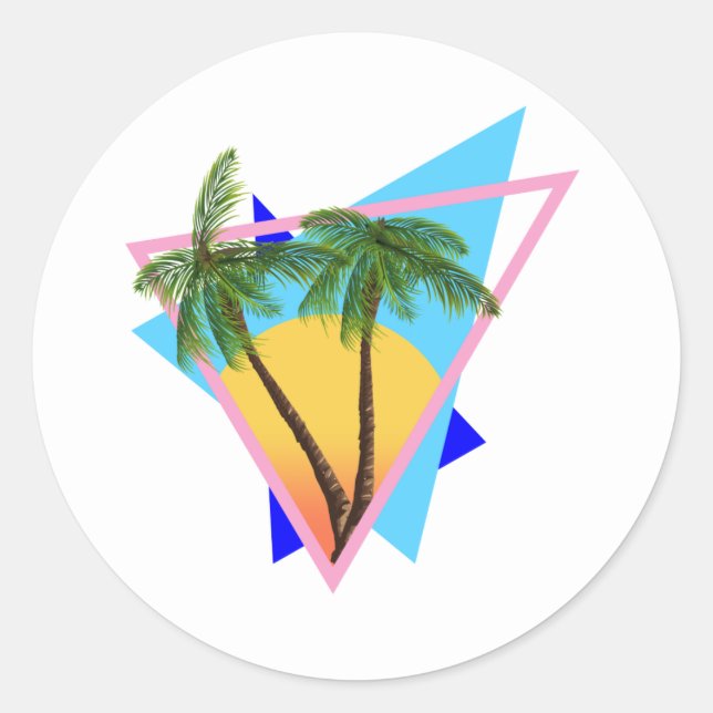1980s shape tropical paradise classic round sticker (Front)