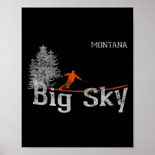 1980s Style Big Sky Montana Vintage Skiing T Shirt Poster