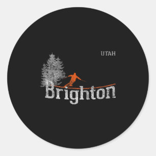 1980s Style Brighton Utah Vintage Skiing Classic Round Sticker