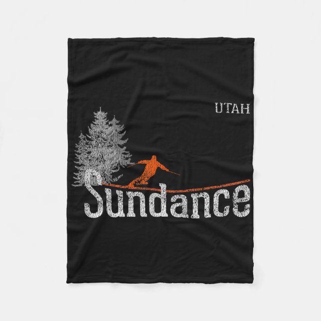 1980s Style Sundance Utah Vintage Skiing  Fleece Blanket (Front)