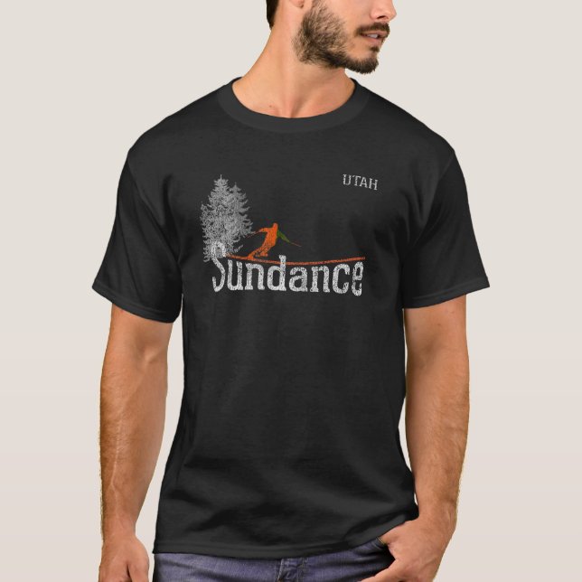 1980s Style Sundance Utah Vintage Skiing T Shirt (Front)