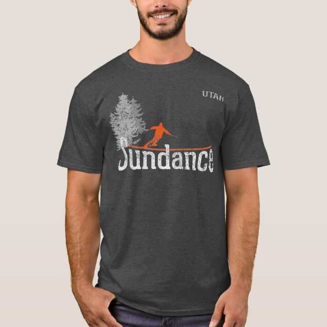 1980s Style Sundance Utah Vintage Skiing T-Shirt (Front)