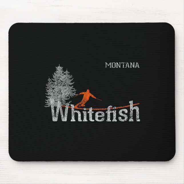 1980s Style Whitefish Montana Vintage Skiing  Mouse Pad (Front)