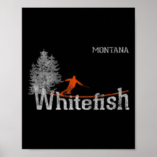 1980s Style Whitefish Montana Vintage Skiing Poster