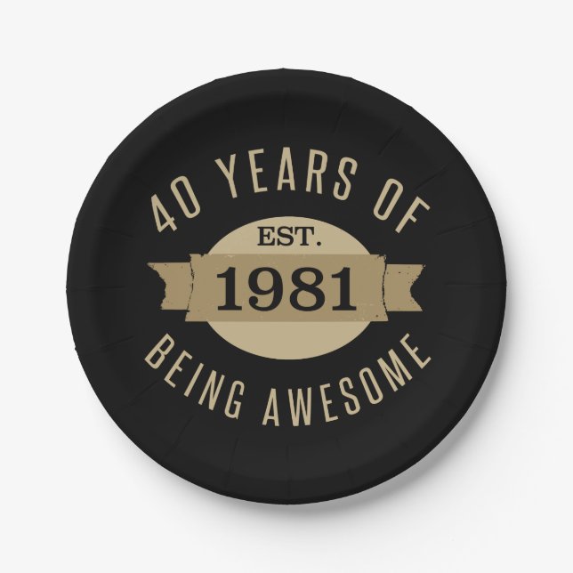 1981 Funny 40th Birthday Awesome Paper Plate (Front)