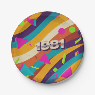 1981 - Retro Vintage 80s Neon Geometric - Paper Plate