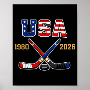 1982 2026 Hockey Vintage Usa Crossed Sticks Poster