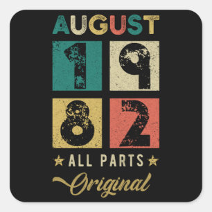 1982 August Birthday Retro Square Sticker