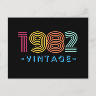 1982 Retro Stripe Rainbow Neon Numerals  Postcard