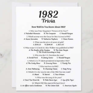 1982 Trivia Game 44th Birthday Party Game
