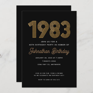 1983 Black and Gold 40th Birthday Invitation 