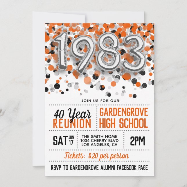1983 High School College Reunion Invitation (Front)