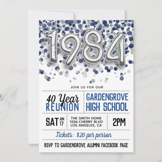1984 High School College Reunion Invitation (Front)
