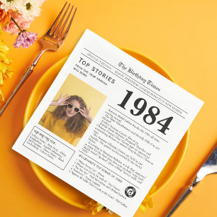 1984 Newspaper Birthday Trivia Napkin