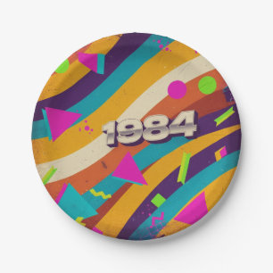 1984 - Retro Vintage 80s Neon Geometric - Paper Plate