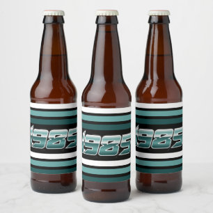 1985 Retro Stripe Teal  Beer Bottle Label