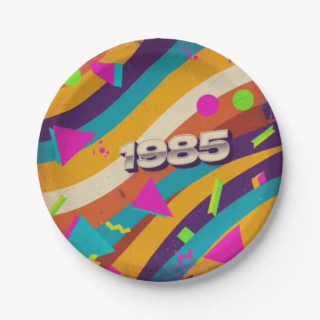 1985 - Retro Vintage 80s Neon Geometric - Paper Plate (Front)
