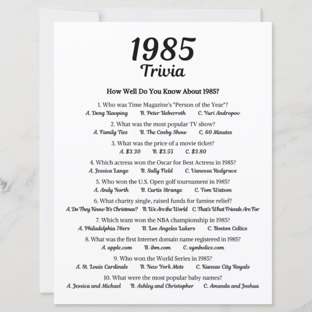 1985 Trivia Game (Front)