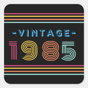 1985 Vintage Retro Stripe Neon Bright Square Sticker