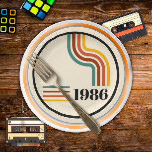 1986 40th Birthday Retro Stripe Vintage Paper Plate