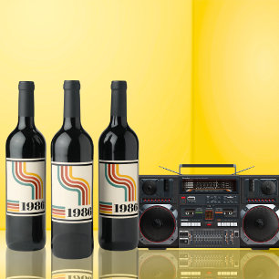 1986 40th Birthday Retro Stripe Vintage Wine Label